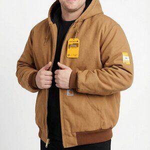 Carhartt Men's Brown Hooded Bomber Flannel Lined Jacket Big & Tall Size 4XL